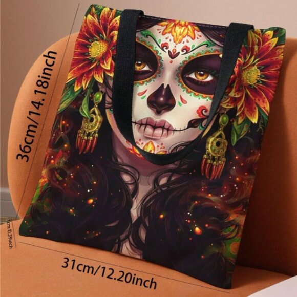 Day of the Dead Sugarskull Woman Shopping Tote Reusable NWT - Picture 3 of 3